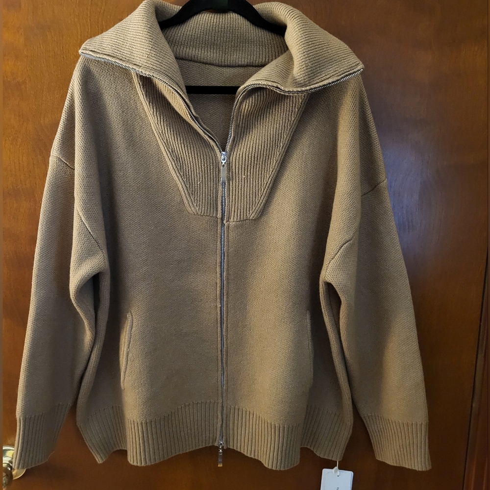 Commense Zip-Up Sweater Mens Size Large Tan NWT
